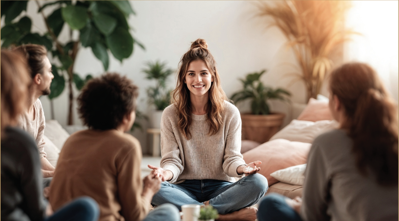 Therapy circle with women in a serene setting